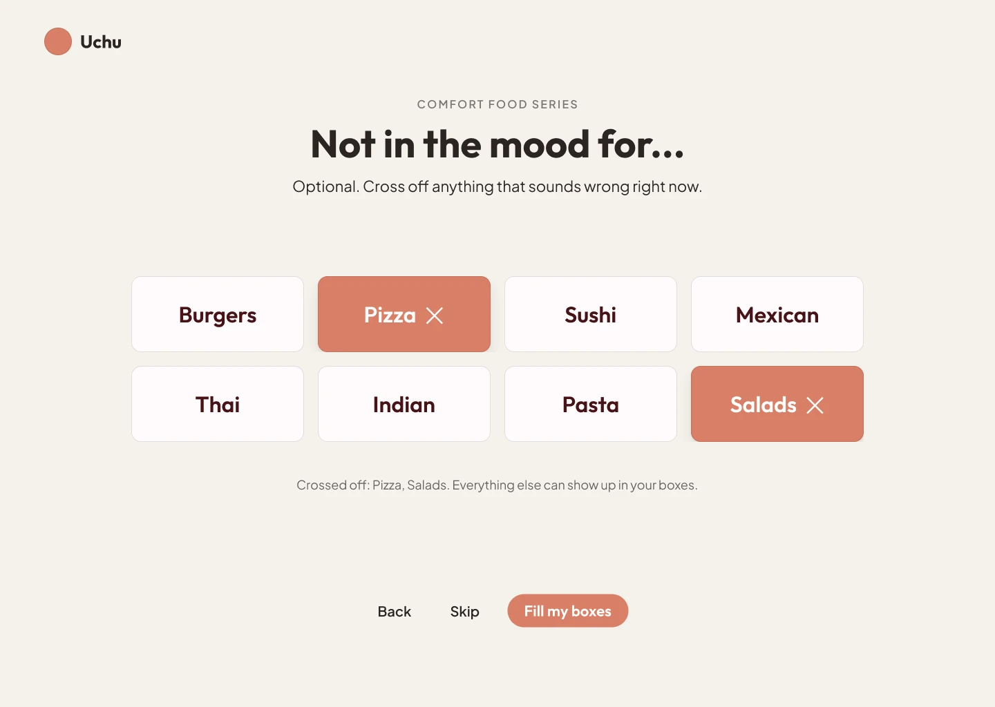 Mid-fi · Not in the mood wireframe